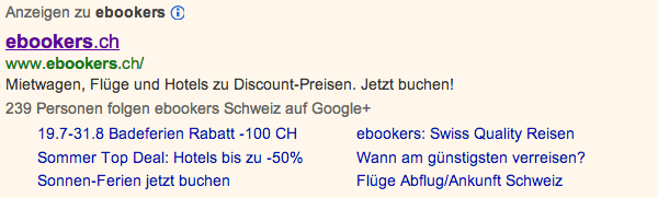 AdWords Anzeige mit Google+ und Sitelinks